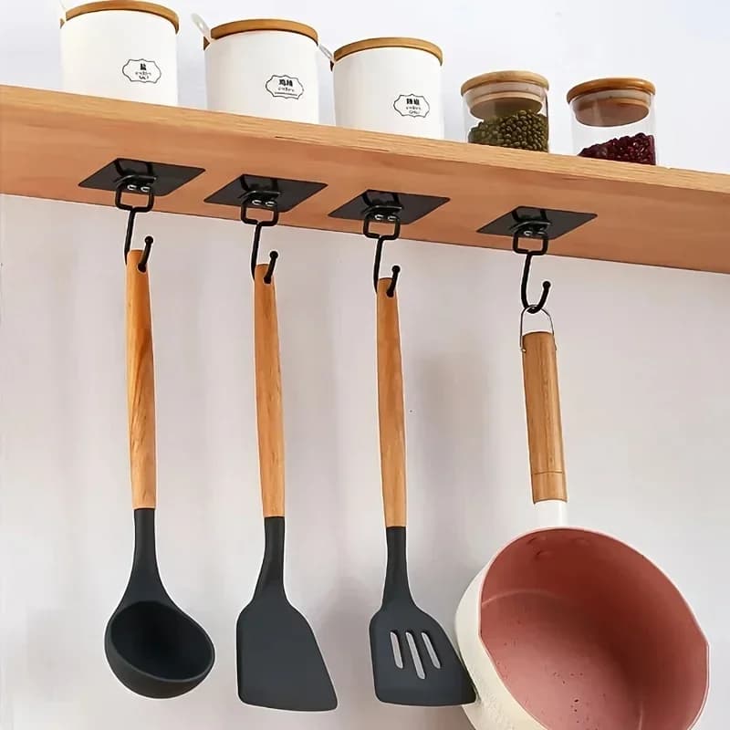 5/10pcs Strong Sticky Self Adhesive Hooks No Trace Non‑Punching Wall Hanging Holder for Kitchen Bathroom Towel Bag Organizer