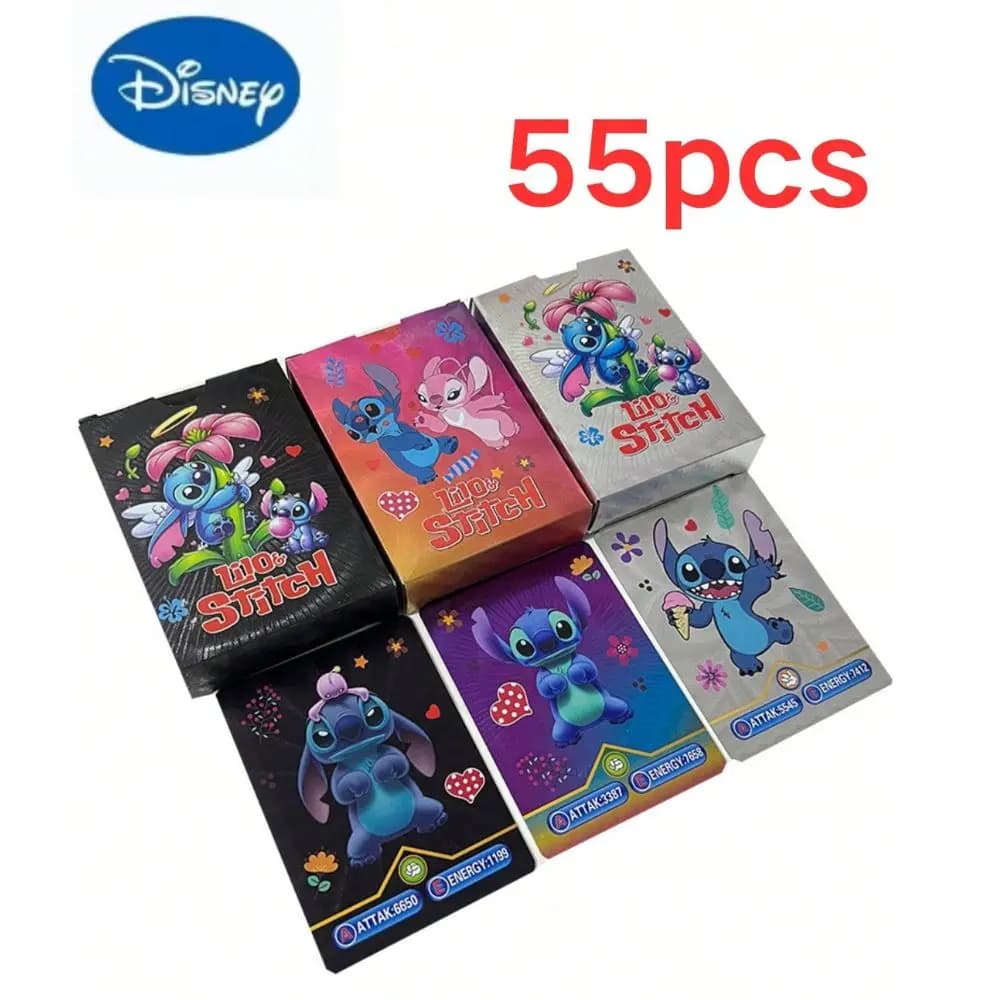 55 pezzi Lilo & Stitch Carte in lamina d'oro Disney Stitch Argento Arcobaleno Nero Serie Battle Coach Gioco di carte Giocattoli Regalo di compleanno