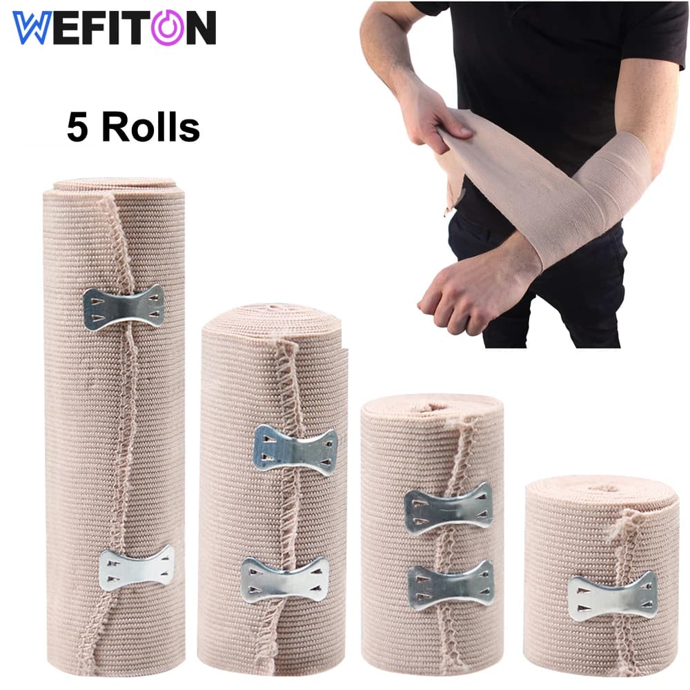 5 rotoli di benda elastica a compressione con ganci, nastro di supporto sportivo per caviglia, polso, braccio, distorsioni delle gambe, misura di primo soccorso