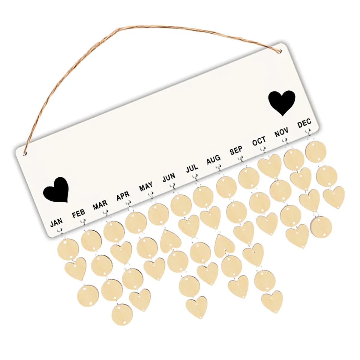 Calendario in Legno da Appendere per Compleanni, Decorazione Fai-da-Te per Casa e Ufficio, 50 Clip Beige, 50 Pezzi in Legno, 50 in Ferro