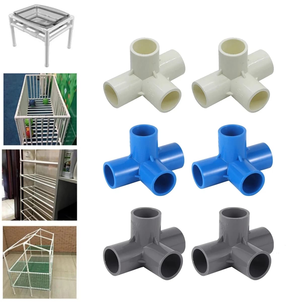 Diametro interno 20mm connettore tridimensionale a 4 vie tubo in PVC irrigazione serbatoio di pesce adattatore di scarico per acquario bianco/blu/grigio 10 pezzi