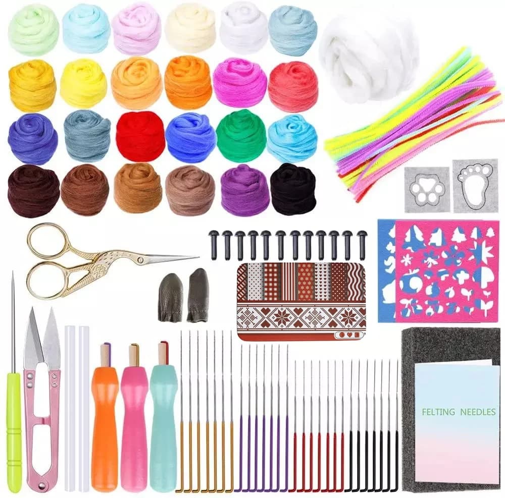 Kit per Feltratura ad Ago Fai-da-Te in 25 Colori, Set di Lana per Feltratura, Kit per Artigianato in Feltro