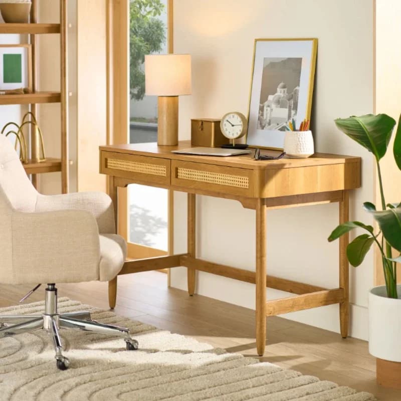 Scrivania Premium Better Homes & Gardens Springwood Caning, scrivania con finitura Light Honey, scrivania per laptop, scrivania in piedi