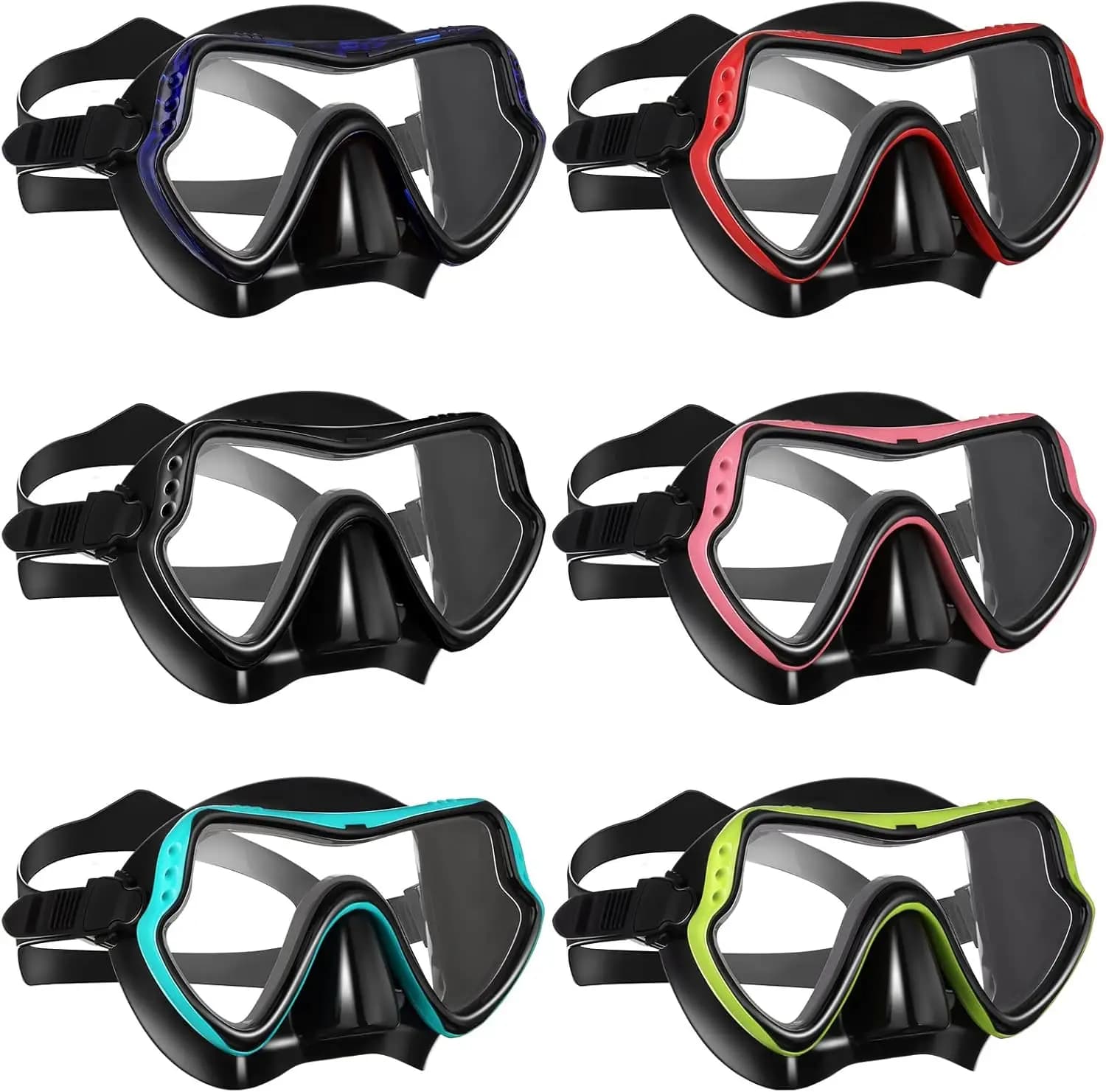 Confezione da 6 occhialini da nuoto per adulti con copertura per il naso, antiappannamento, senza perdite d'acqua, visione chiara per nuoto, snorkeling, immersioni