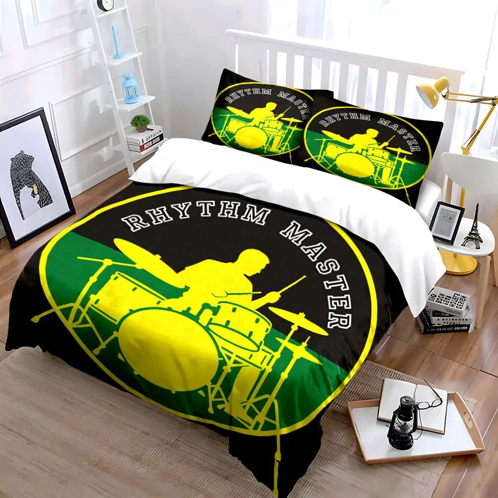 Set decorativo a tema batterista, set di biancheria da letto con copripiumino morbido e confortevole, include 1 copripiumino e 2 federe, regalo