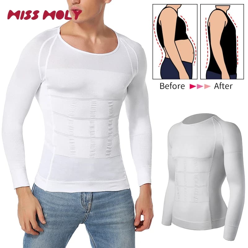 Camicia a compressione per uomo Manica lunga Pancia piatta Canottiera dimagrante Body Shaper T-shirt Allenamento Fitness Controllo addominali Shapewear