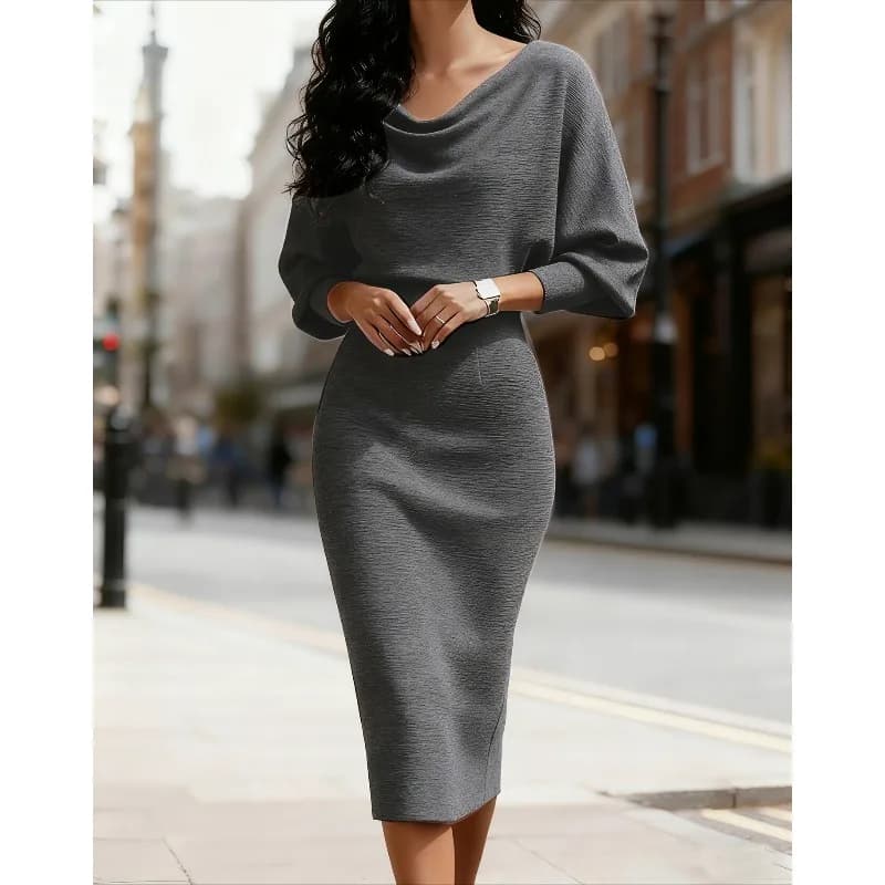 Elegant Knitted Long Sleeve U-Neck Bodycon Midi Dresses – Slim Fit Knit Dress for Women autumn 2026– Casual & Office Wear Skirt