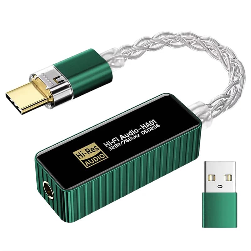 -A15I Portable USB C to 3.5 mm headphone amplifier, 3.5 mm male to female audio cable adapter