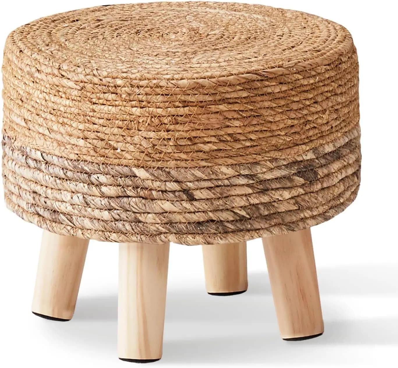 Cpintltr Pouf Ottomano da Esterno in Erba Marina, Sgabello Rotondo Intrecciato a Mano, Poggiapiedi Morbido Imbottito per Divano e Scrivania, Multifunzione