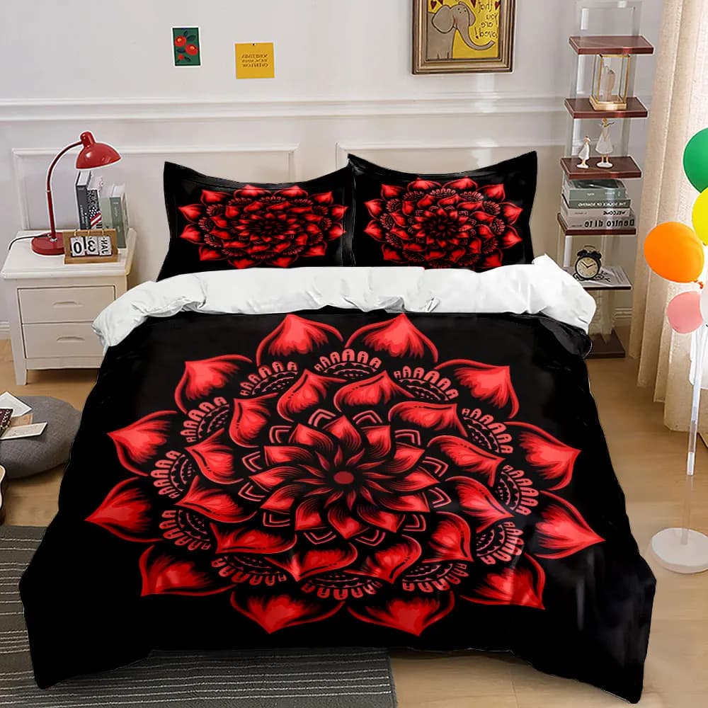Set decorativo con fiori mandala, set di biancheria da letto con copripiumino morbido e confortevole, include 1 copripiumino e 2 federe, regalo