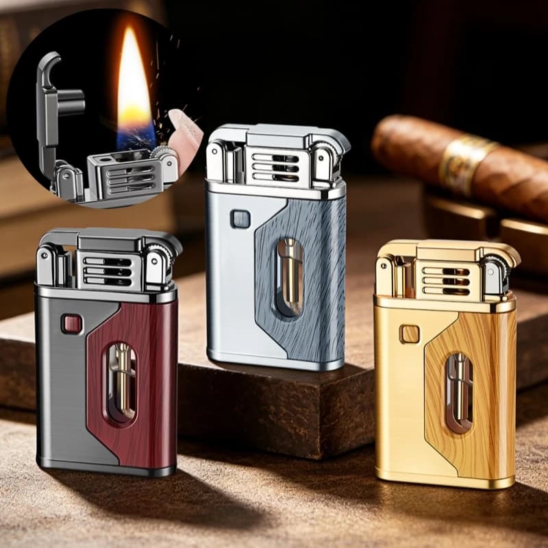 High End Retro Rechargeable Grinding Wheel Ignition Lighter Visible Window Outdoor Portable Cigar Lighter Men's Smoking Gift