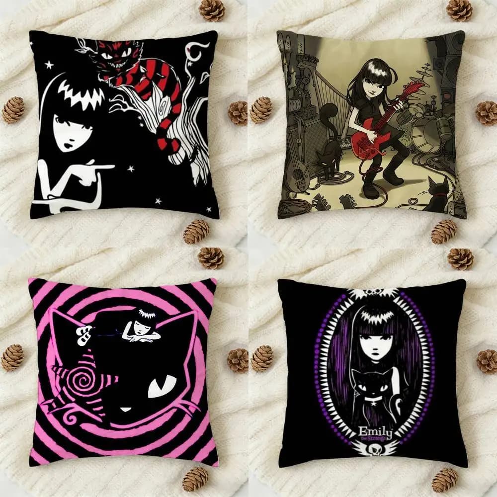 E-Emily The Strange Cat Emo Fodera per cuscino decorativa quadrata stampata su entrambi i lati per divano, soggiorno, decorazioni per la casa