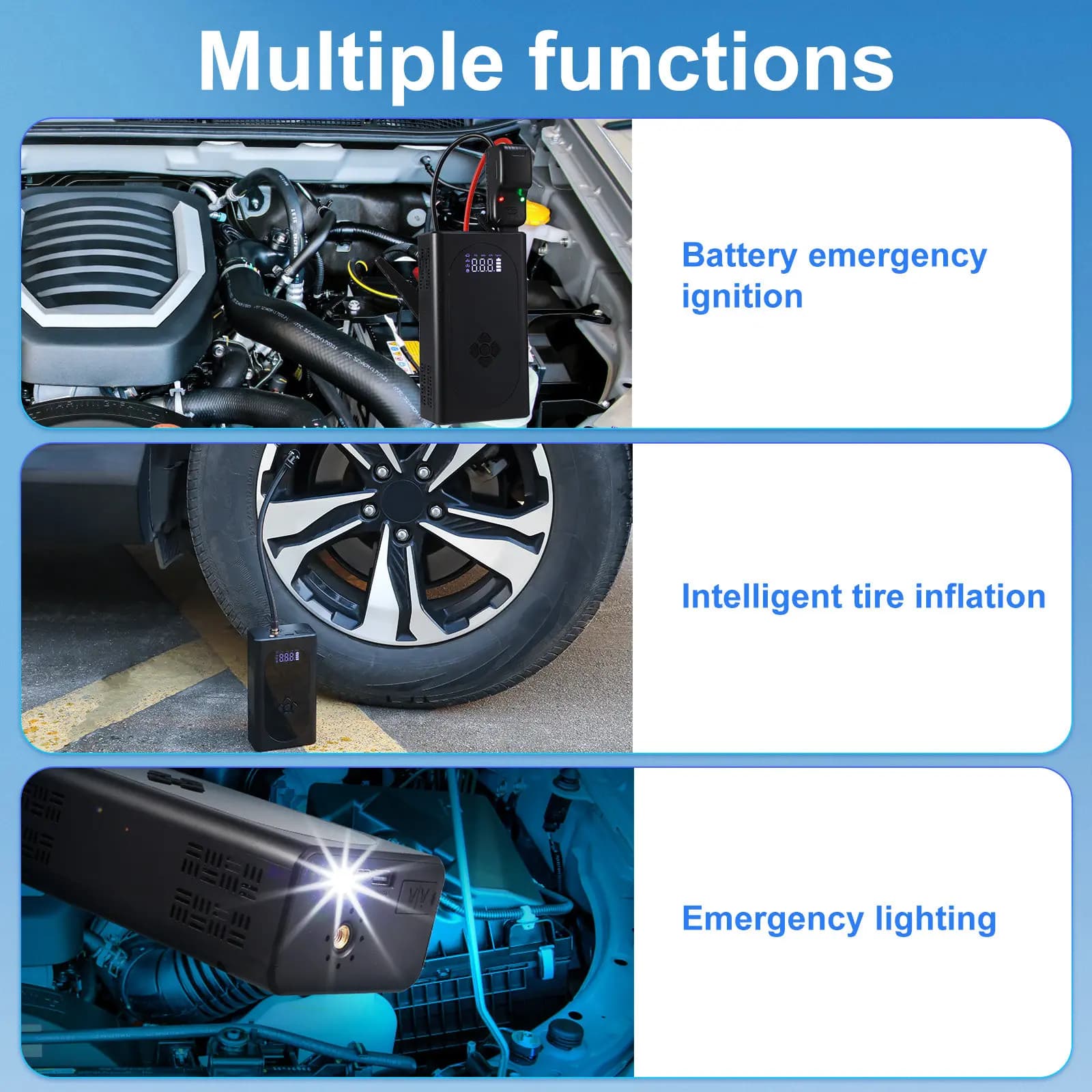 Avviatore d'Emergenza Portatile per Auto con Gonfiatore Pneumatici, Display Digitale e Torcia LED - Booster Veicolare Tutto in Uno