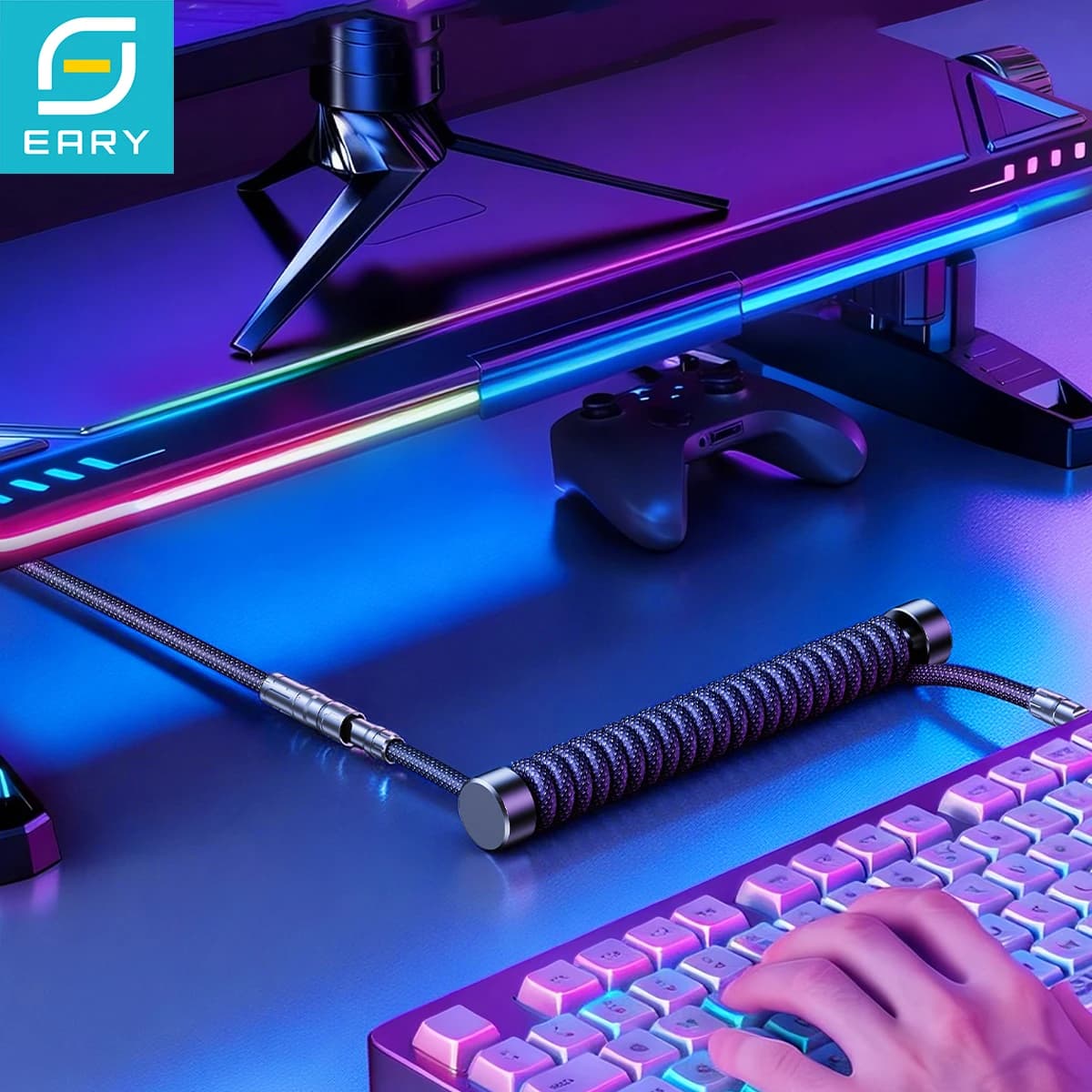 Eary 1.2m USB Type-C Rearable Keyboard Cable Stackable with Metallic Connector for Gaming Mechanics, PC Accessories and Laptop