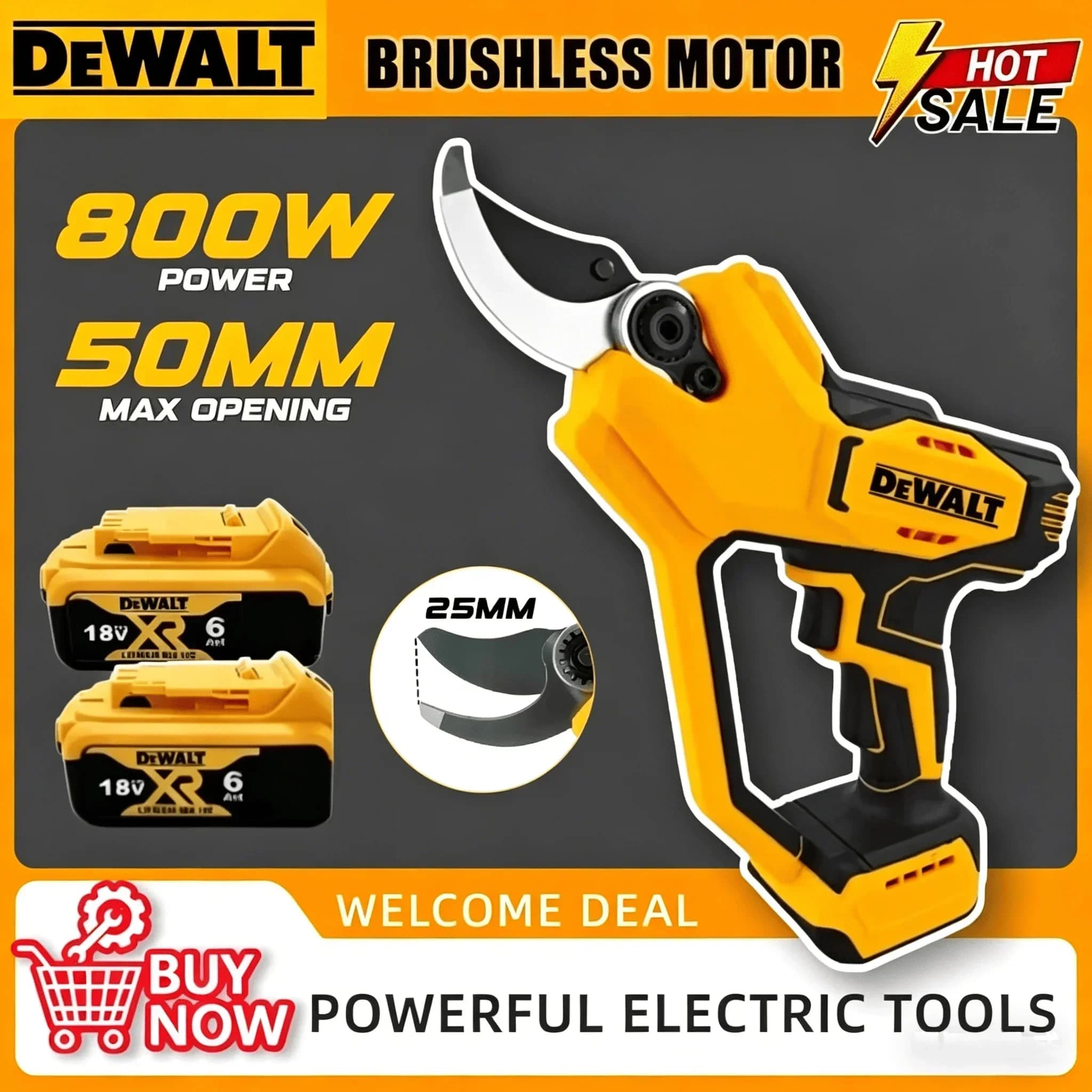 DEWALT Brushless Pruning Shears 35mm Cordless Electric Branch Pruner Scissors High-power Cutter Power Tool For DEWALT Battery