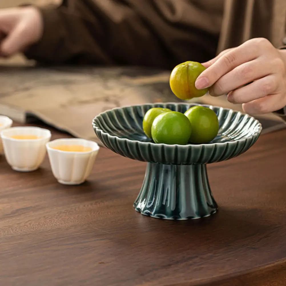 Ceramic High Foot Fruit Bowl Pedestal Serving Tray for Tea Snacks Dried Fruits Chocolate Appetizers Elegant Living Room Decor