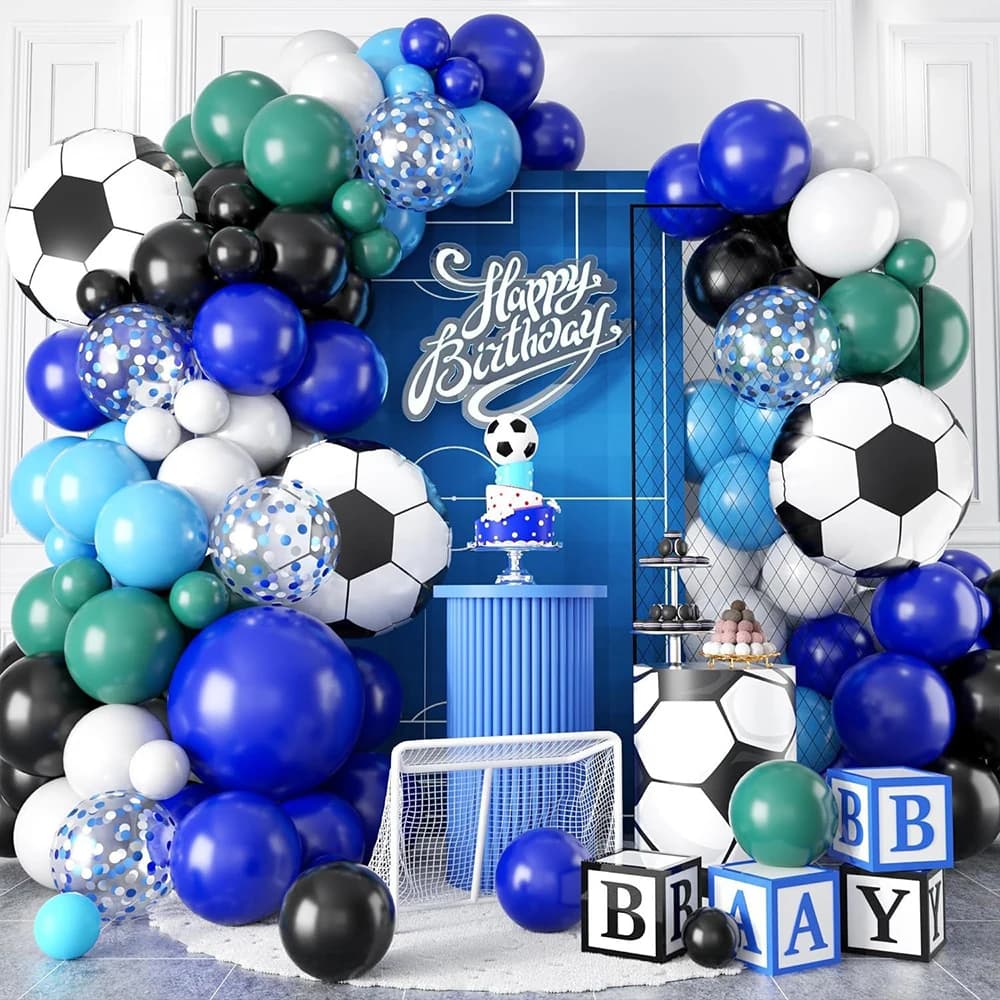 116Pcs A Set of Football Themed Balloon Set, Blue Birthday Balloon Wreath, Arch Decoration Set for Graduation Season Events