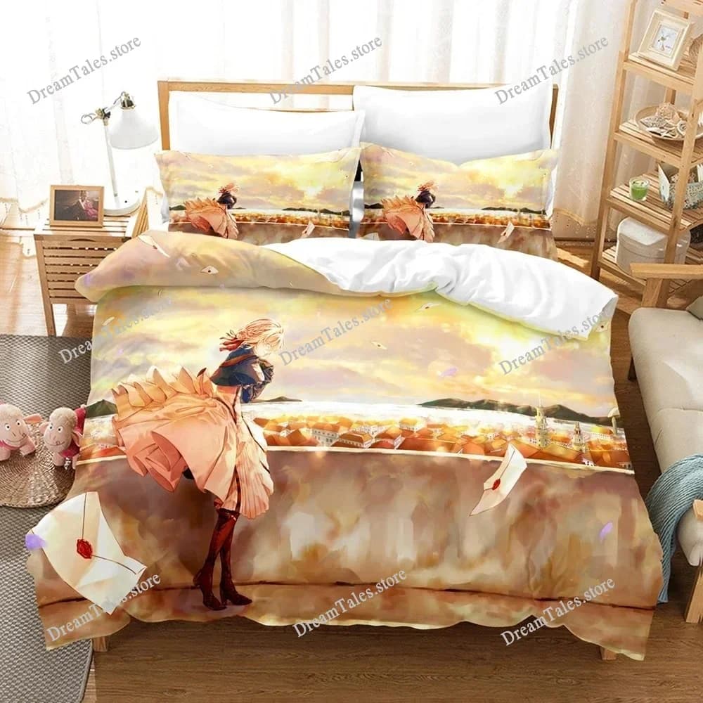 Set di Biancheria da Letto Violet Evergarden, Copripiumino per Letto Singolo, Matrimoniale, Queen, King Size, per Adulti e Bambini, Stampa 3D Anime