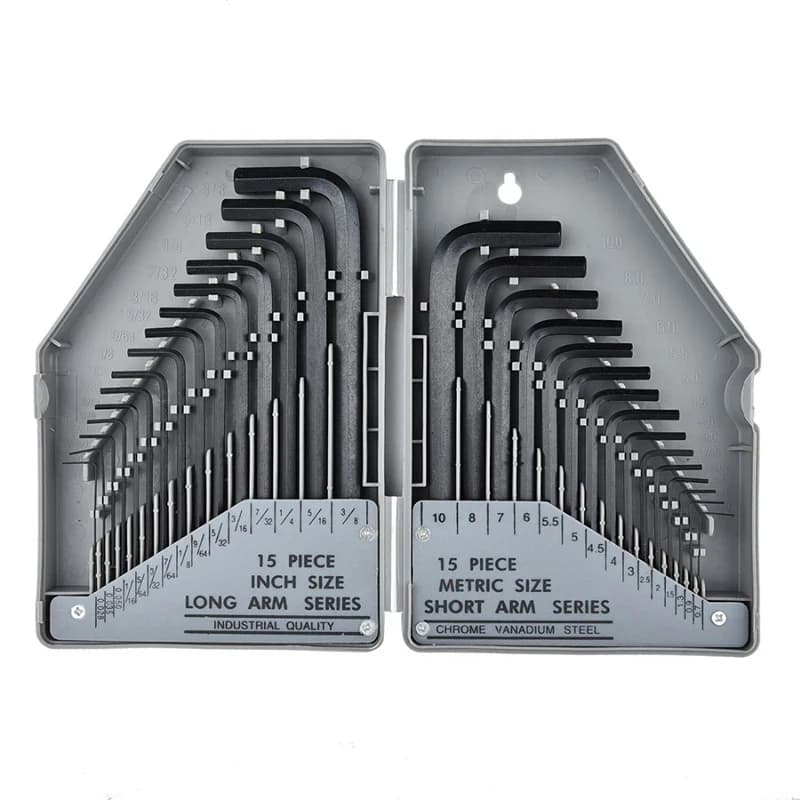 Set di 30 Chiavi Esagonali Allen da 0,028''-3/8'' Pollici e 0,7mm-10mm Dimensioni Metriche in Acciaio al Cromo-Vanadio, Chiavi a Braccio Lungo