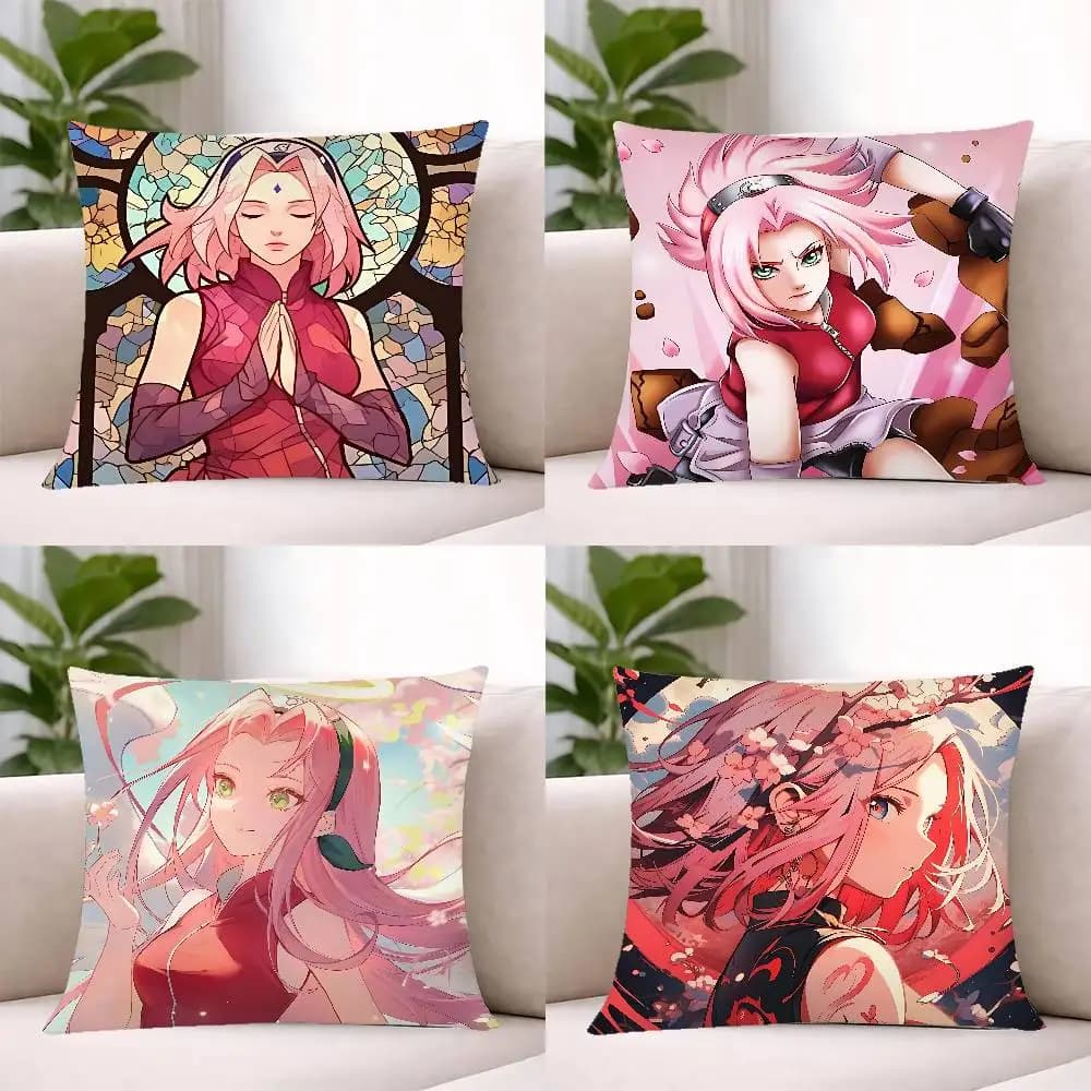 Sakura Haruno Naruto Pillow Case Cushion Cover Soft Cute Throw Pillow Case For Car Sofa Pillowcase Polyester With Zipper