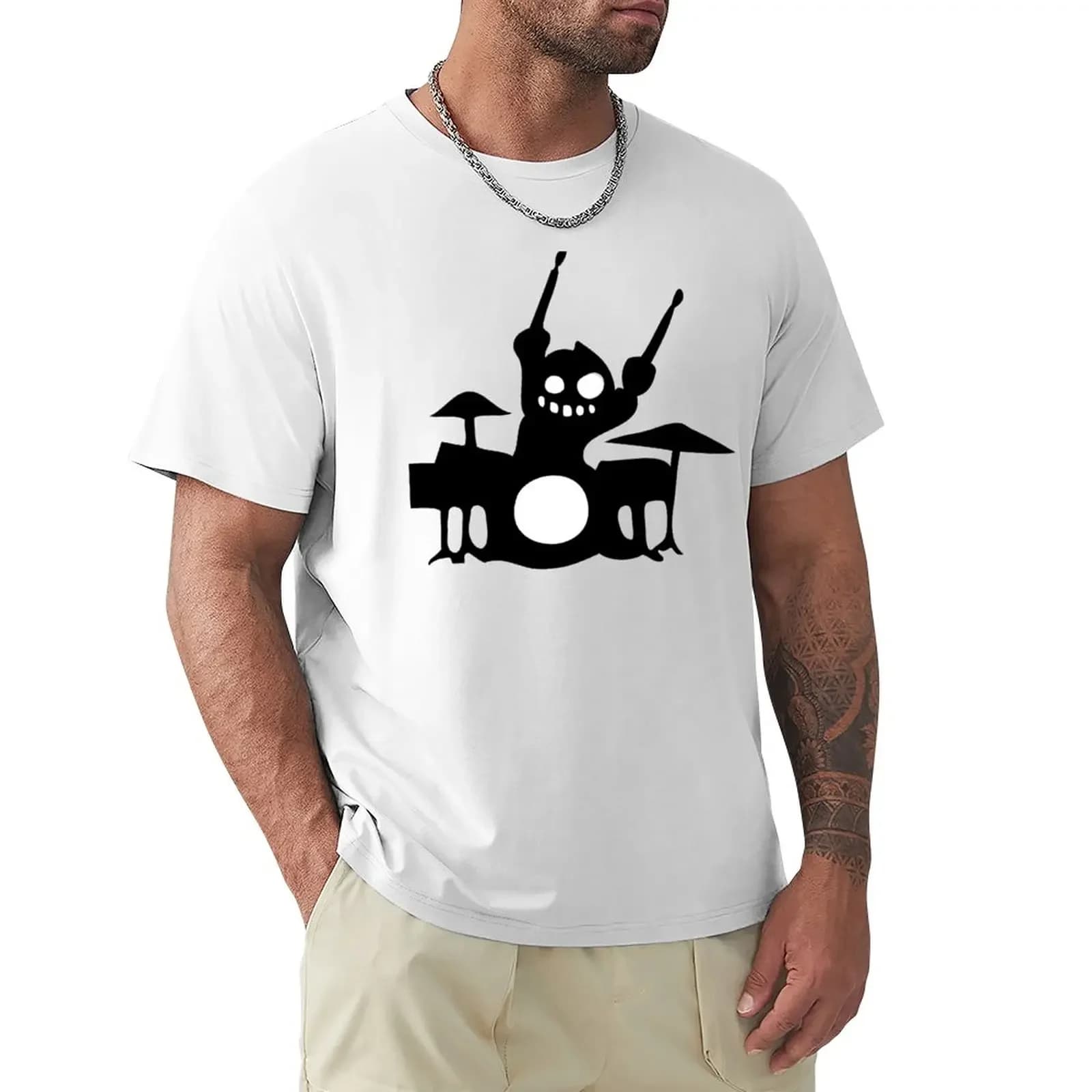 2024 cotone estate plus size top magliette slim fit per uomo tamburo cartoonbatterista musica batteur batterie t-shirt t-shirt oversize