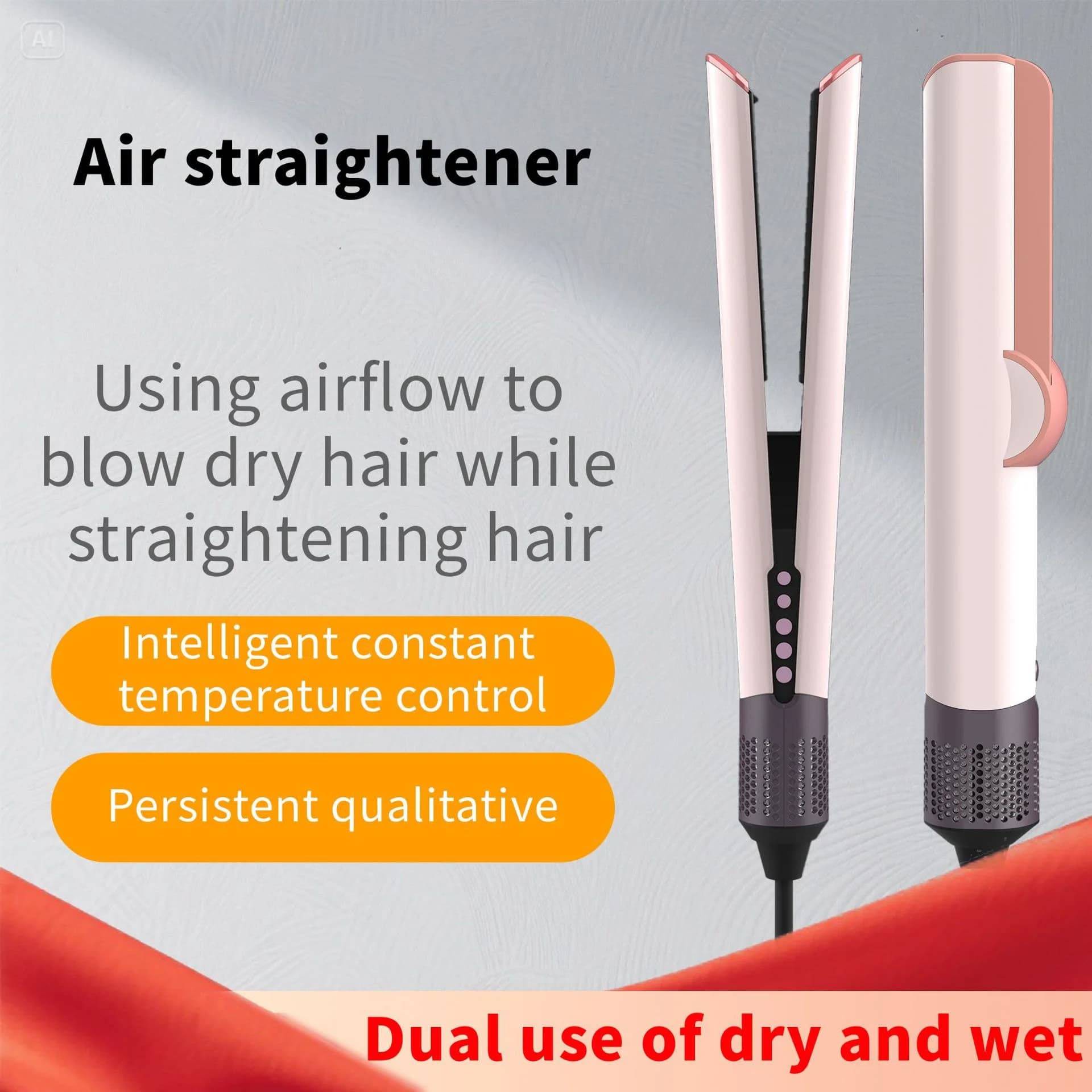 Asciugacapelli e Piastra 2-in-1 con Doppio Calore e Ioni Negativi per Asciugatura Rapida e Lisciatura, Ideale per Viaggi e Uso Domestico