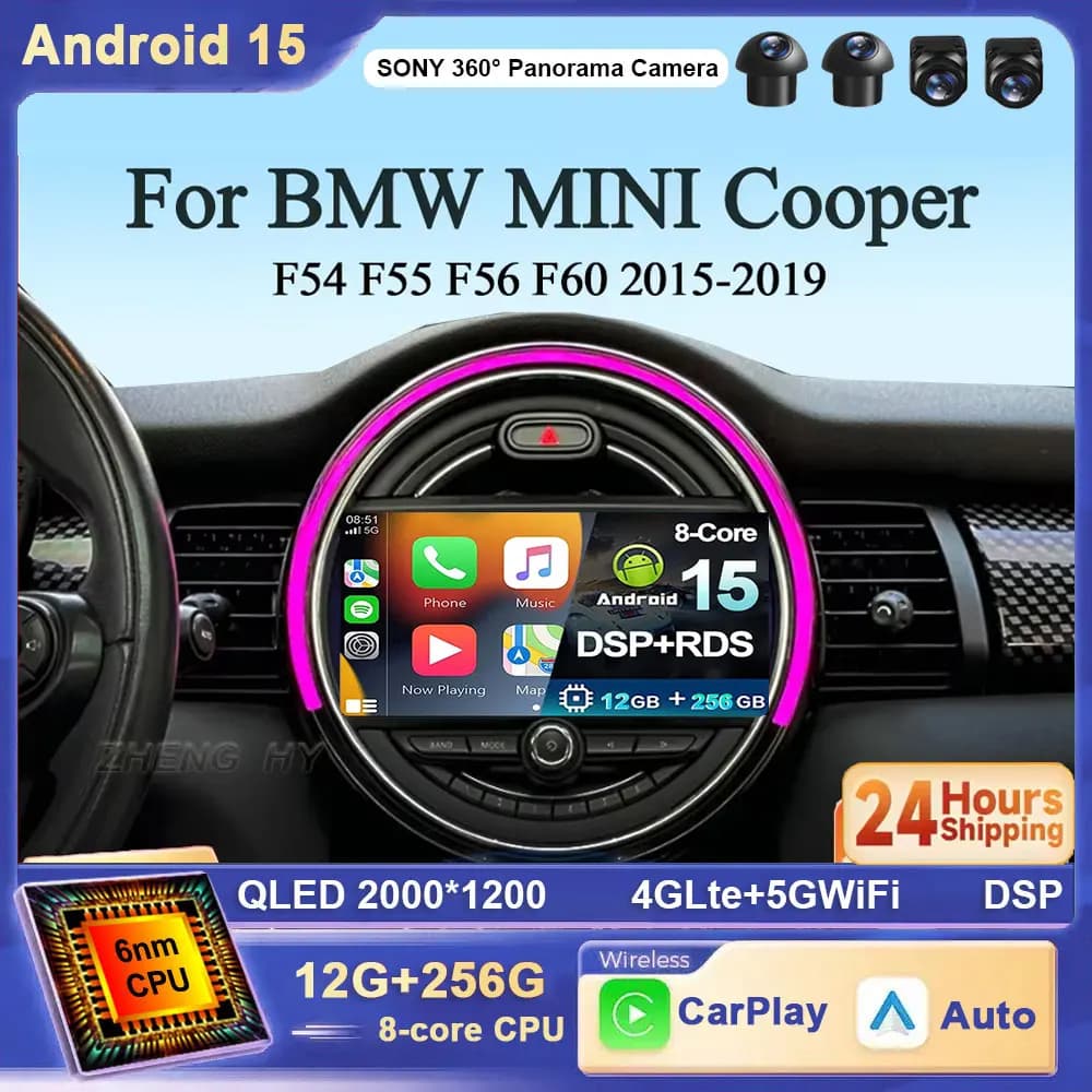 Per BMW MINI Cooper F54 F55 F56 F60 2015-2019 Android 15 2K Carplay Autoradio Multimedia Video Player stereo GPS 4G WIFI BT DSP