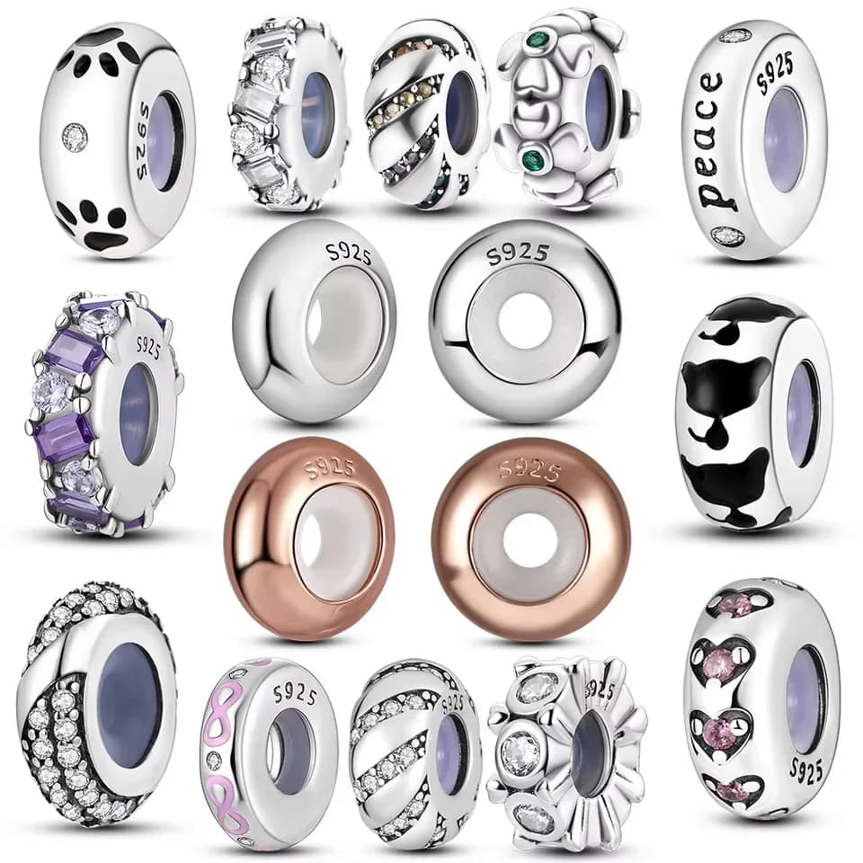 Ciondoli a clip con tappo distanziatore in silicone argento 925 perline Chamilia adatti per bracciale collana originale regalo fai da te da donna