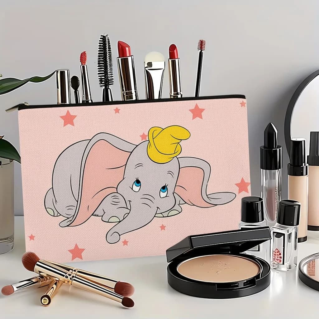 1 cosmetic bag with Dumbo Cute Lying print, portable makeup bag with zipper, ideal for storing everyday cosmetics and travel, a sweet gift