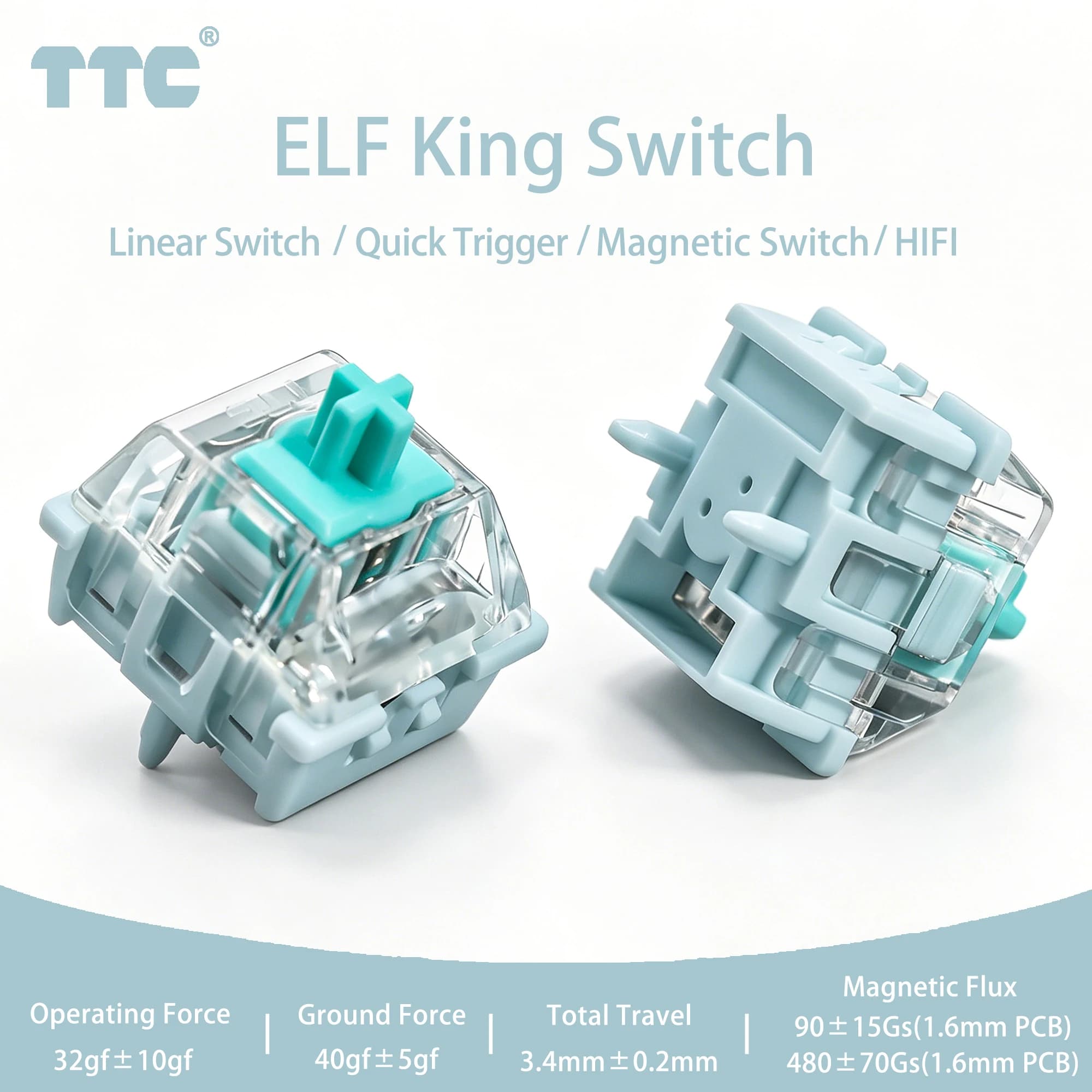 Interruttori Magnetici TTC ELF King 32gf Lineari, Interruttori Cremosi HIFI RGB Personalizzabili Fai-da-Te per Tastiera Meccanica da Gaming 75%