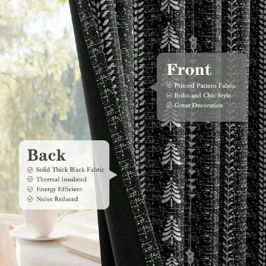 Black Blackout Curtains 95 Inch Long - For Bedroom Living Room Boho Printed Patterned 95% Room Darkening Farmhouse Bohemian