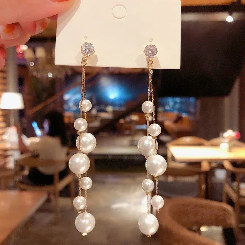 2024 New Trend Simulation Pearl Long Earrings Women's Shiny Zircon Wedding Pendant Earrings Fashion Korean Jewelry Earrings