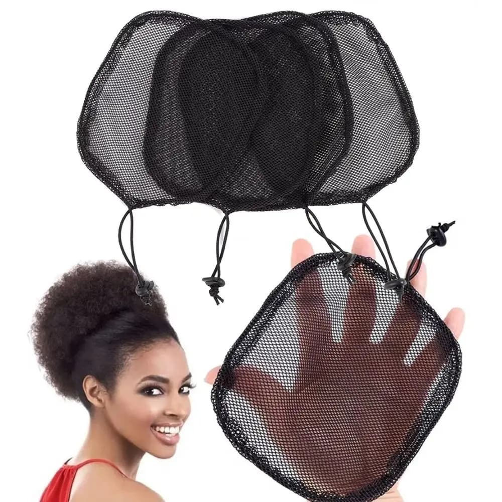 Rete per capelli elastica nera con coulisse per coda di cavallo, con clip a rete, rotonda e quadrata, e cinturino regolabile, utilizzabile anche come calotta per parrucca a coda di cavallo