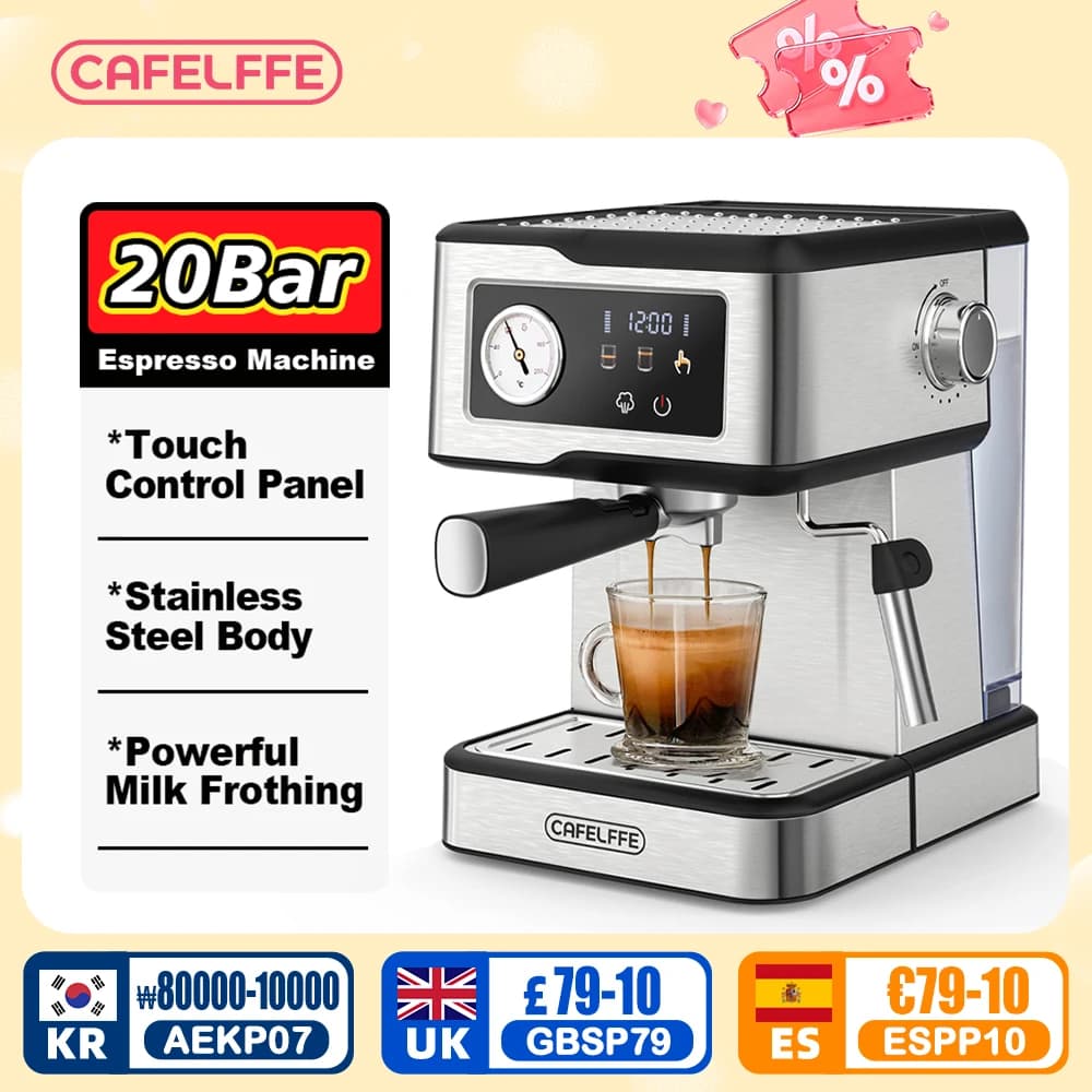 Cafelffe Espresso Machine 20Bar,Cappuccino Maker con montalatte bacchetta a vapore, caffettiera, Cafetera semiautomatica presente, regalo