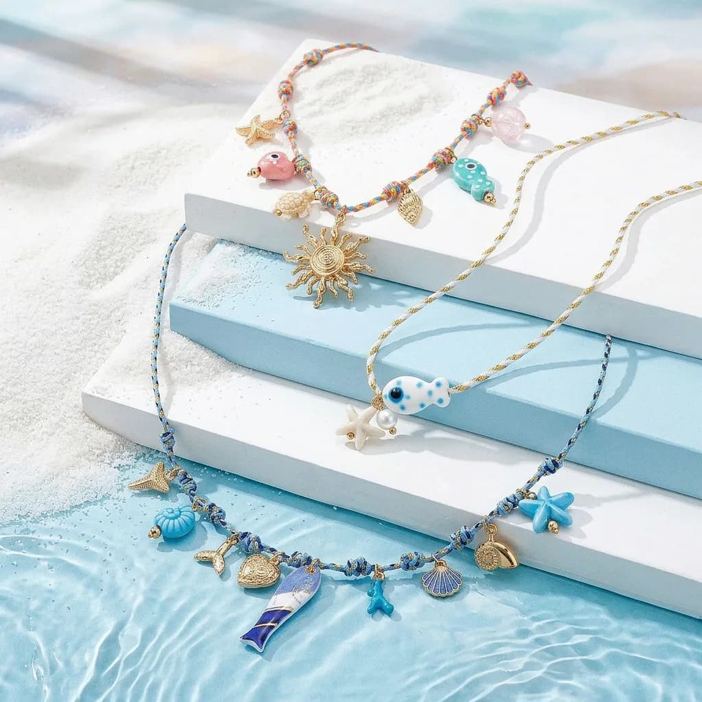 Fashion and popular light luxury vacation style marine element necklace woven rope small fish starfish collarbone chain neck dec