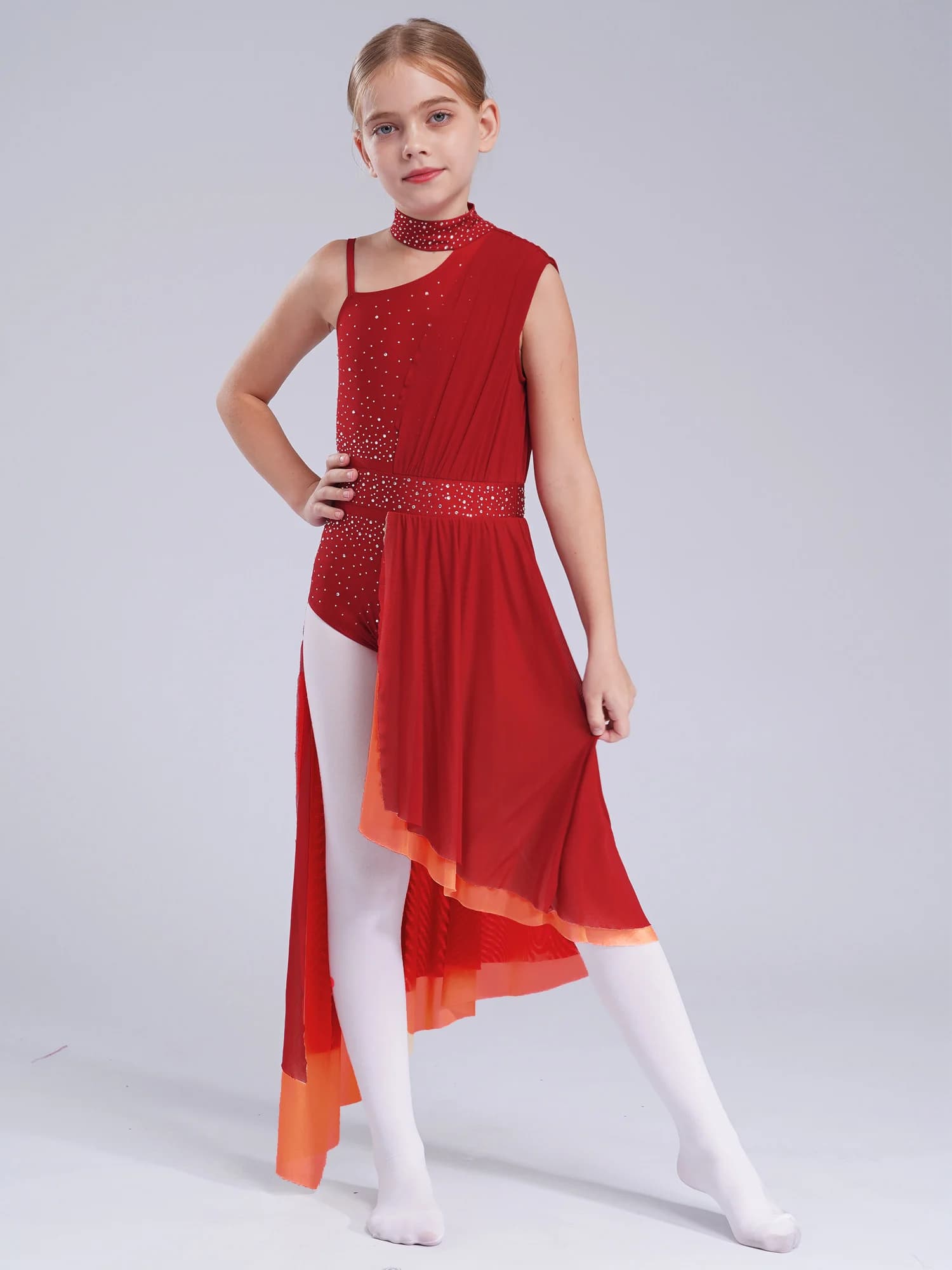 Abito da pattinaggio di figura per ragazze Abito da body con gonna da balletto Costume da ballo lirico per bambini Abiti da pattinaggio su ghiaccio Abbigliamento da ballo di scena