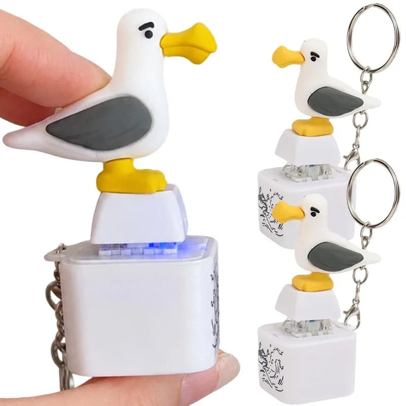 Cartoon Seagull Keychain with Sound and Light ABS Durable Mini LED Flash Key Ring Funny Mine Effect Fidget for Key Backpack Gift
