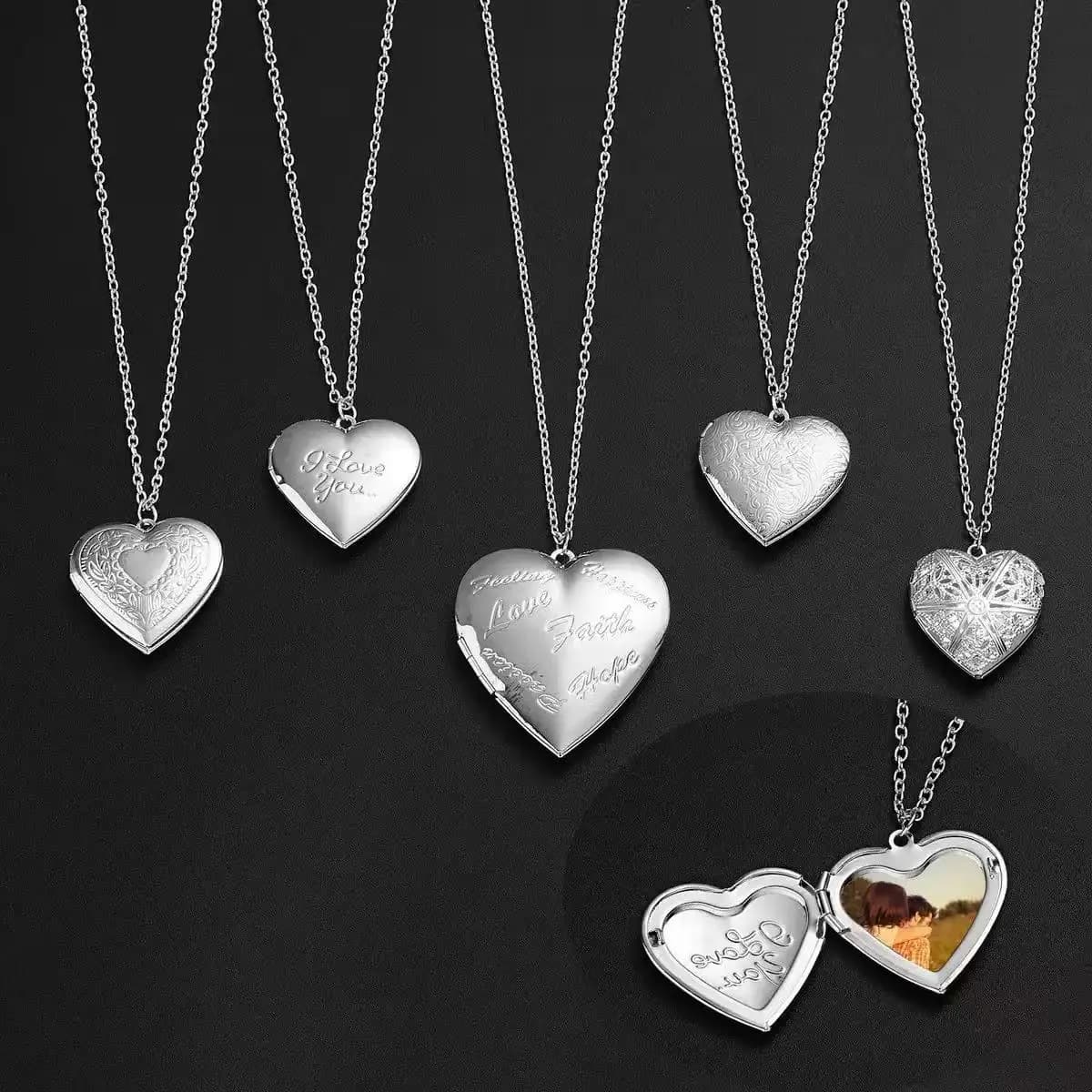 1PCS Fashion Romantic Love Picture Frame Women's Pendant Necklace, I Love You Flower Pattern Heart shape Can Open Chain Necklace