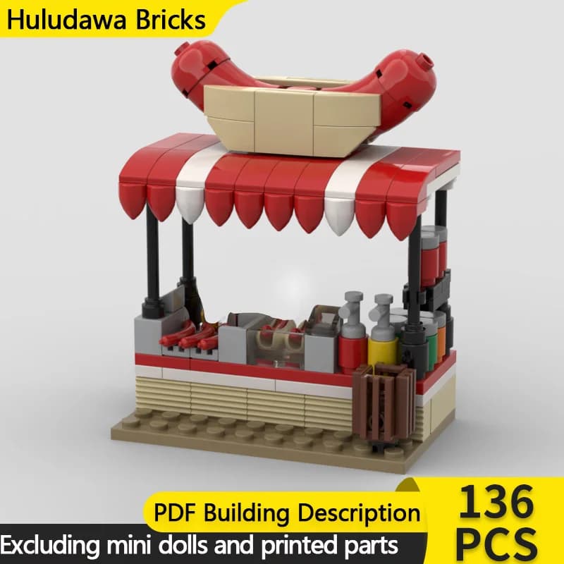 City Street View Model MOC Building Brick Hot Dog Small Stand Modular Technology Children Holiday Gifts Assemble Toys Suit