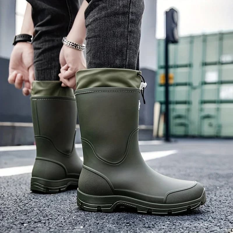 Mens Garden Boots Waterproof Mid Calf Anti Slip Rubber Rain Boots Work Shoes Outdoor Hiking Boots Thick Sole Male plus size
