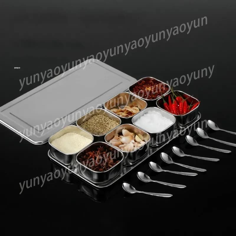 Set di Contenitori per Spezie in Acciaio Inox, Barattoli Creativi per Condimenti con 6 o 8 Scomparti, con Coperchio, Scatola per Spezie Salutari da Cucina