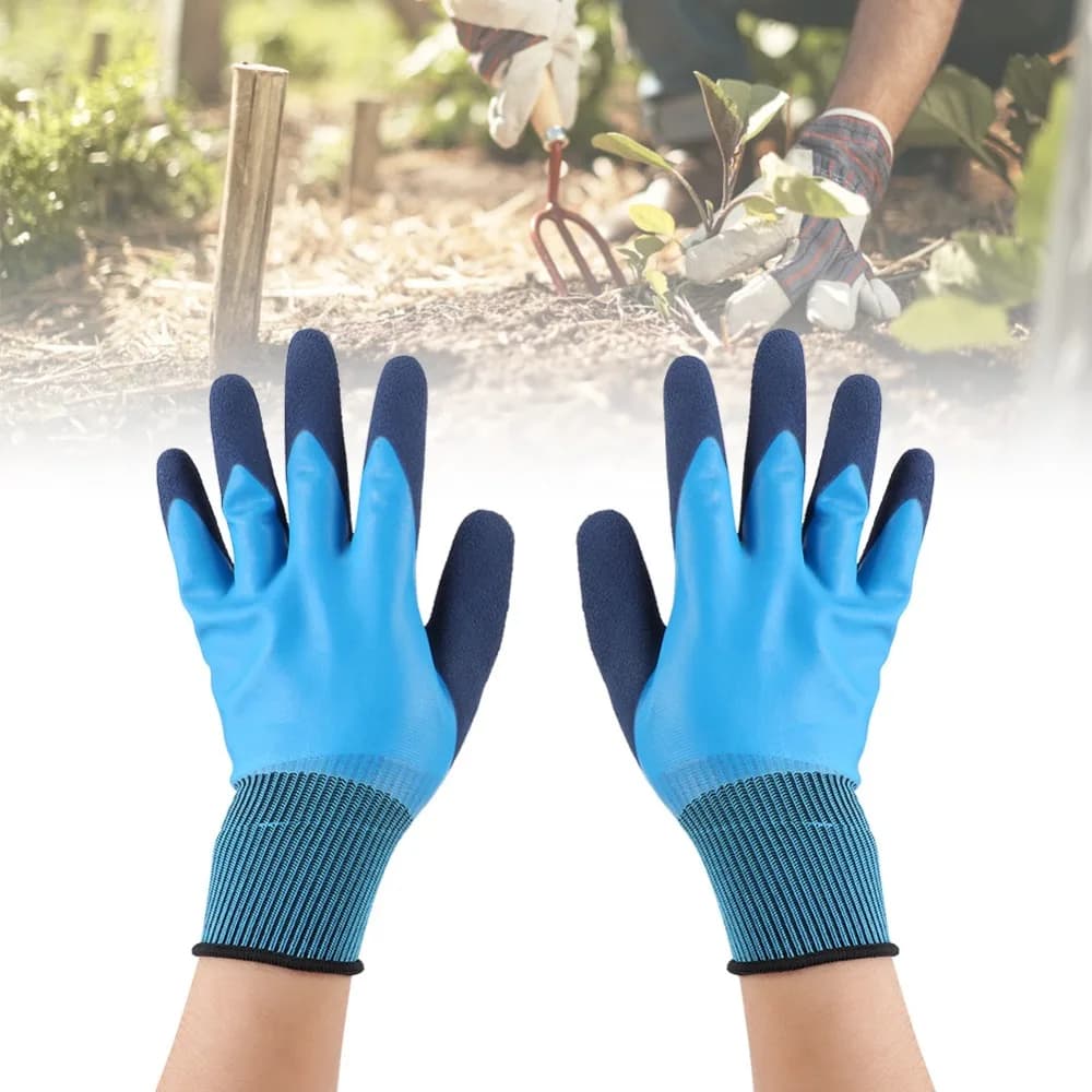 2 Paia di Guanti da Giardinaggio Impermeabili in Lattice Antiscivolo, Guanti Protettivi da Giardino Resistenti alle Forature, Guanti da Lavoro a Doppio Rivestimento