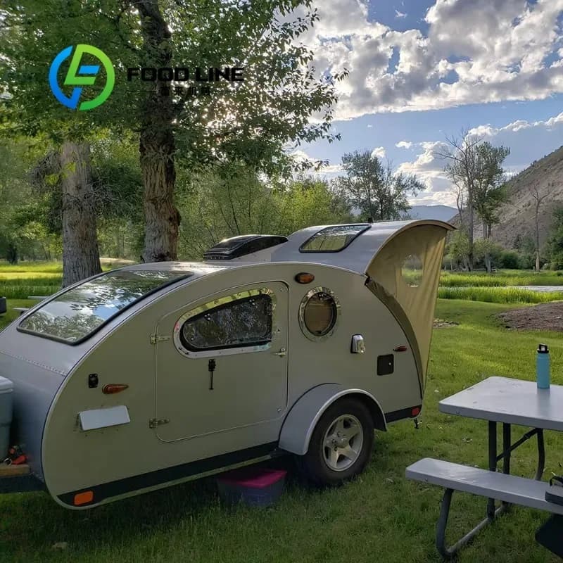 Roulotte Leggera Teardrop per Campeggio e Viaggi, Caravan RV Fuoristrada con Tenda e Cucina