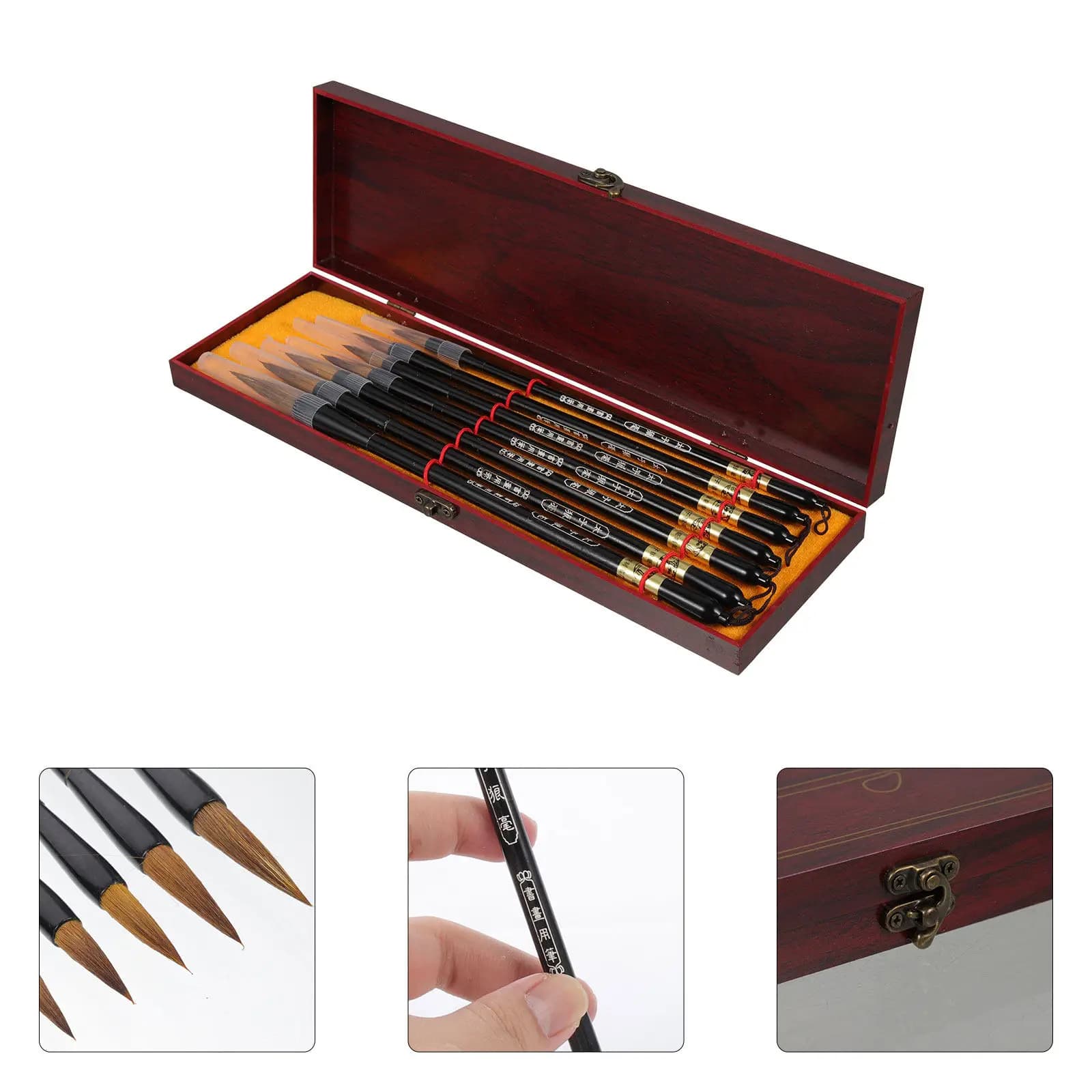1Set Professional Wolf Hair Calligraphy Brush Set Multi-Function Portable Watercolor Brush Ergonomic Handle for Drawing Painting
