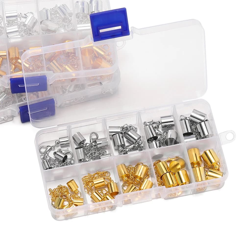 Set da 20 pezzi di terminali a crimpare per cordoncini in pelle da 6, 7, 8, 9, 10 mm, connettori a gancio a moschettone per la creazione di gioielli e braccialetti