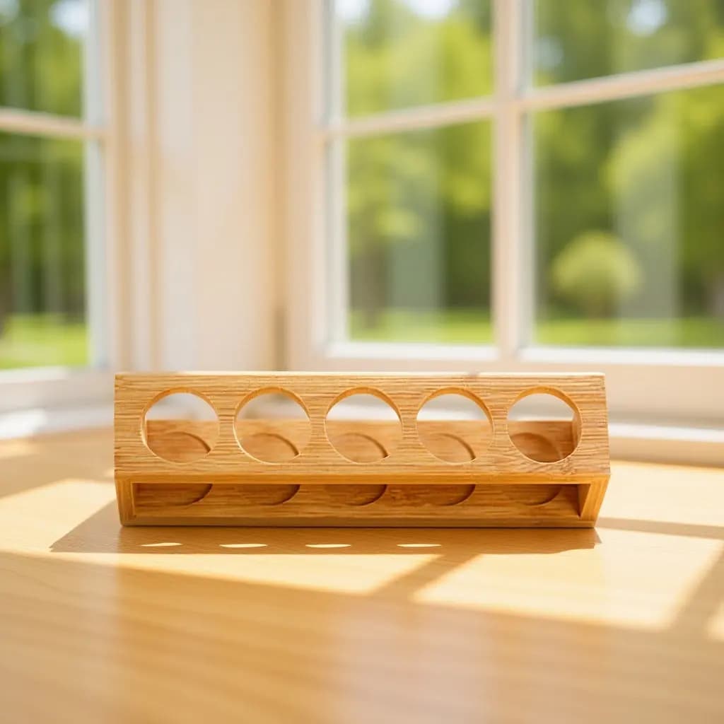 Premium Bamboo Essential Oil Rack Organizer Tray with 5 Bottle Slots Wear-Resistant Smooth Surface Aromatherapy Storage Shelf