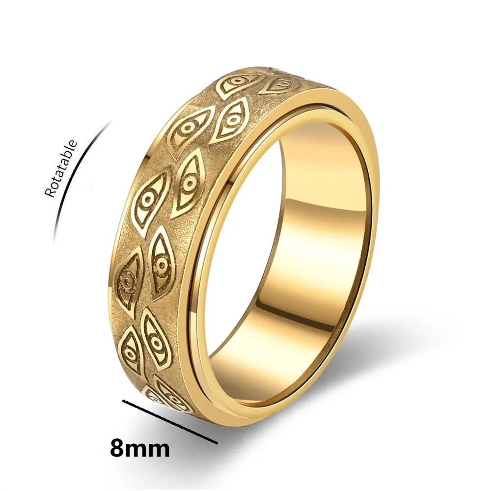 Anello antistress rotante con occhi diabolici intagliati in acciaio inossidabile per uomo Anello rilassante anti-ansia Fidget Spinner in metallo Anillo