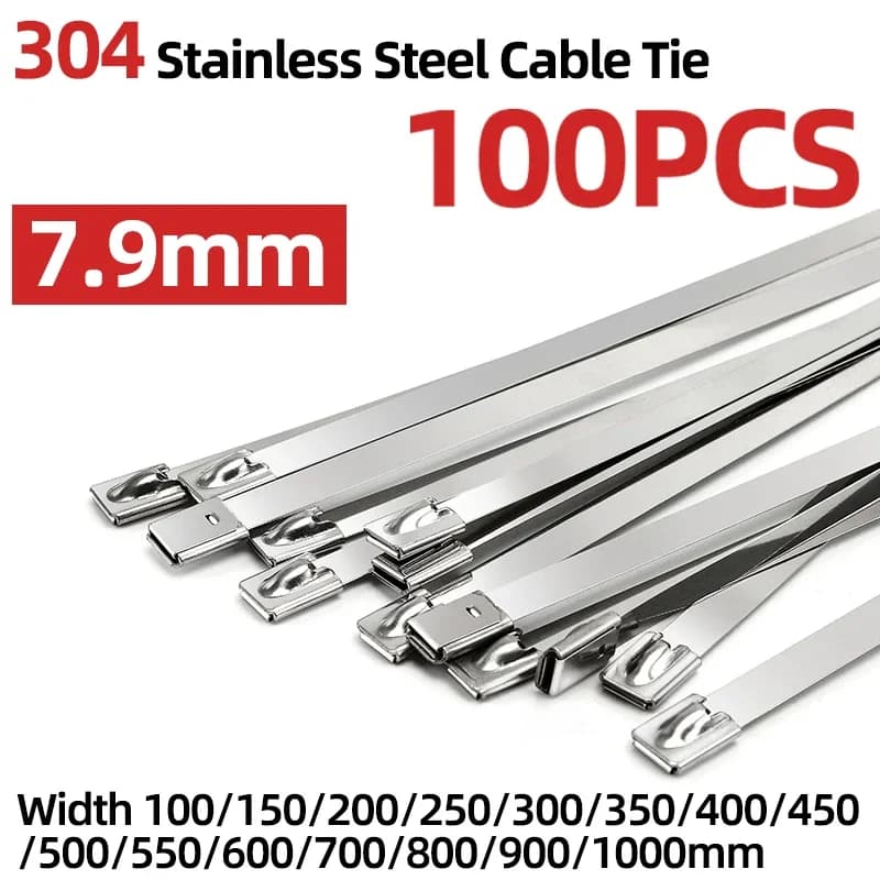 100 pz larghezza 7.9mm fascette metalliche in acciaio inox 100-1000mm involucro di scarico fili rivestiti fascette di bloccaggio multiuso