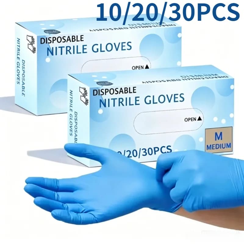 10/20/30PCS Disposable Blue Nitrile Gloves Kitchen Household Cleaning Nitrile Gloves Sweeping Mopping Multifunctional