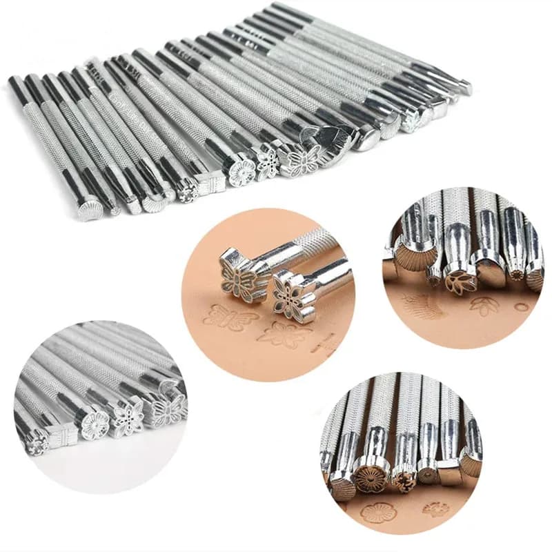 20PCS Pottery Stamps for Embossing Leather Tools Stainless Steel Flowers Punch DIY Ceramic Manual Stamp Printing Mold Set